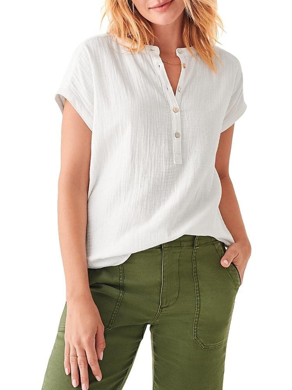 Faherty Desmond White Organic Cotton Gauze Top Medium